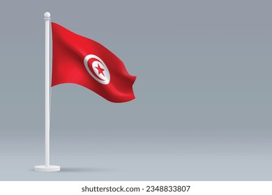 3d realistic national Tunisia flag isolated on gray background with copyspace