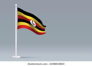 3d realistic national Uganda flag isolated on gray background with copyspace