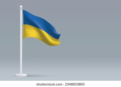 3d realistic national Ukraine flag isolated on gray background with copyspace