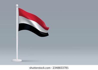3d realistic national Yemen flag isolated on gray background with copyspace