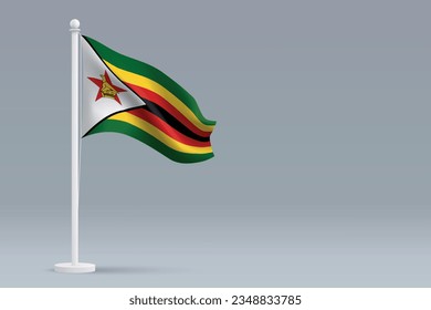 3d realistic national Zimbabwe flag isolated on gray background with copyspace