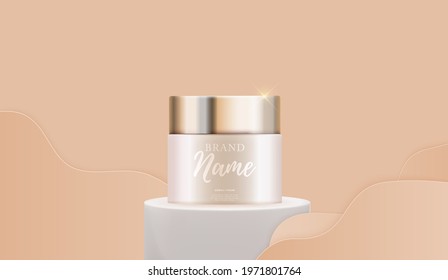 3D Realistic Natural beauty cosmetic product for face or body care on glossy bokeh background. Design Template of Fashion Cosmetics Product  for Ads, flyer or Magazine Background. Vector Illustration 