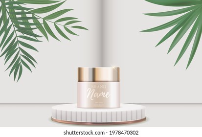 3D Realistic Natural beauty cosmetic product for face or body care background. Design Template of Fashion Cosmetics Product  for Ads, flyer or Magazine Background. Vector Illustration EPS10