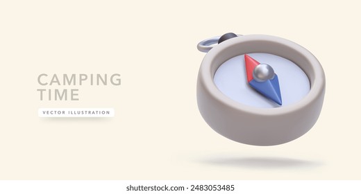 3d realistic navigation compass isolated on light background. Vector illustration