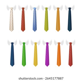 3d Realistic Neck tie with white collar. Tie neck vector with different stripe pattern. Vector
