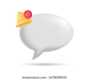 3D Realistic Notification Popup with Bell Icon. Chat Message Reminder. Vector Illustration.