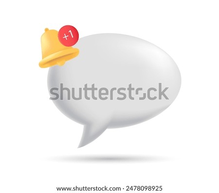 3D Realistic Notification Popup with Bell Icon. Chat Message Reminder. Vector Illustration.