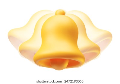 Icono de campana de plástico de anillo amarillo de notificación realista 3d. Timbre dorado con nueva notificación para recordatorio de evento de aviso de medios sociales, Ilustración vectorial de elemento de Sitio web y App