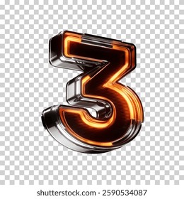 3d realistic number three neon led sign vector illustration. render vector object.