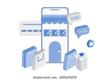 3D realistic online shopping on website or mobile application concept of vector marketing and digital marketing. Isometric paper art for digital store promotion, online payment, delivery, sale, ads.	
