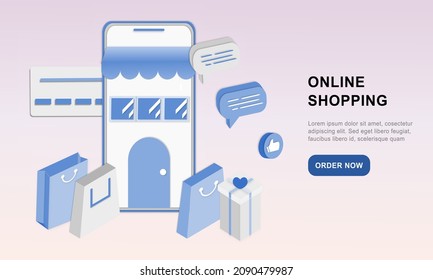 3D realistic online shopping on landing web page or mobile application concept of vector digital marketing template. Isometric paper art for digital store promotion, payment, delivery, big sale, ads.