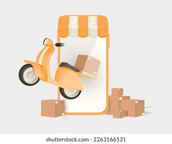 3.ᵉʳ concepto realista de servicio de entrega de tiendas en línea con motocicletas y paquetes 