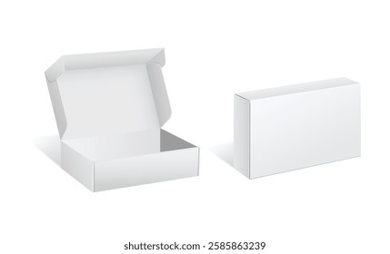 3d Realistic Open And Closed Blank Big Packaging Boxes. Vector Illustrator