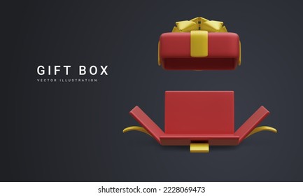 3d realistic open gift box isolated on dark background. Win Prizes concept. Vector Illustration.