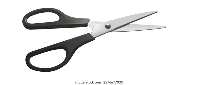 3D Realistic Open Scissors With Black Handles. EPS10 Vector