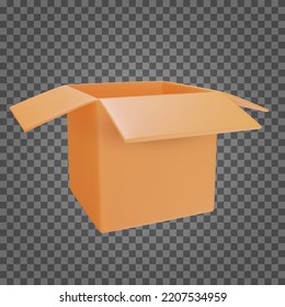 3d realistic open yellow cardboard package isolated on transparent background. Template empty for branding. Mockup paper or carton square box. Simple fashion design element. Vector illustration.