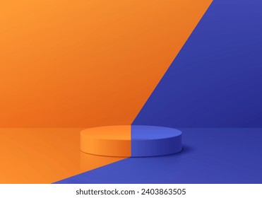 3D realistas de color naranja y azul producto de cilindro de fondo pedestal en escena de pared de color de contraste. Escaparate mínimo de pared de la escena del producto, pantalla de promoción. Resumen de formas geométricas vectoriales.