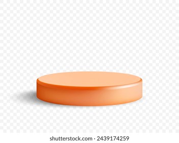 3D realistic orange cylindrical podium on white background. Stage showcase.