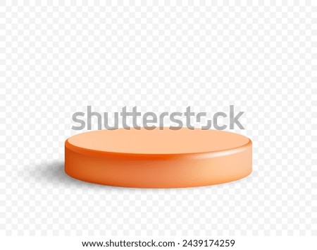 3D realistic orange cylindrical podium on white background. Stage showcase.