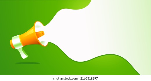 3d realistic orange megaphone shouting vector Illustration on green background, concept of join us, job vacancy and announcement in modern cartoon style design. 