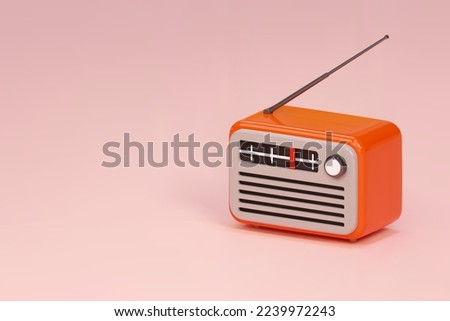 3d realistic orange old retro vintage radio tuner receiver icon. National World Radio Day. Cartoon style vector illustration isolated banner with copy space