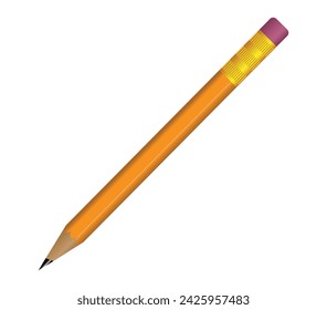 3D Realistic Orange Pencil with Rubber Eraser. Realistic Vector Illustration Design. Wooden Stationery Object for Writing and Drawing. Pencil Cartoon Creative Design Idea Isolated on White Background