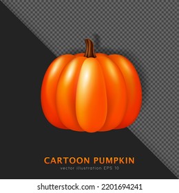 3D realistic orange pumpkin isolated on transparent background. Cartoon Halloween or Thanksgiving squash. Shinny Autumn decoration. Three dimensional gourd with brown stem