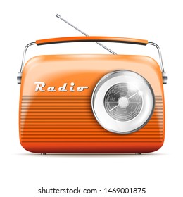 3d realistic orange retro radio. Isolated Vector illustration