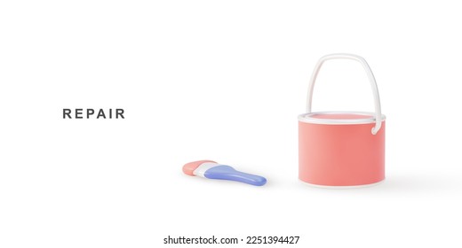 3d realistic Paint brush and paint cans. Vector illustration.