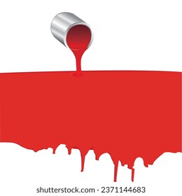 Cubo de pintura realista 3D y pintura roja Pintura