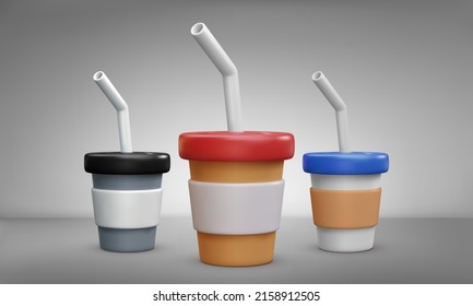 3d realistic paper coffee cups mock-up. Vector illustration