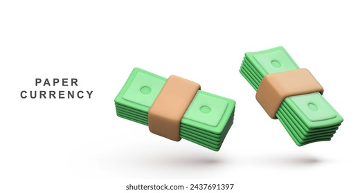 3d Realistic Paper currency concept Bundle of money. Vector illustration.