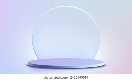 3D Realistic Pastel Colors Gradient Podium Platform With Round Glass Background. EPS10 Vector