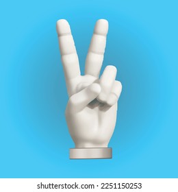 3d Realistic Peace sign hand vector illustration. porcelain hand.