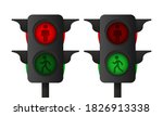 3d realistic pedestrian traffic light on white background. Vector illustration.