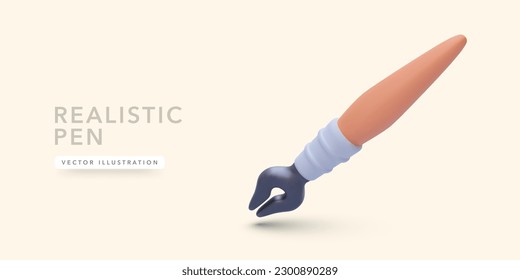 3d realistic pen icon with shadow isolated on light background. Vector illustration