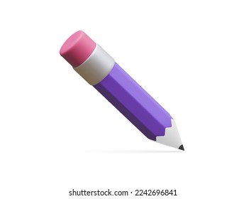 3d realistic pencil isolated on white background. Render pencil for education, writing or drawing concept. Vector illustration