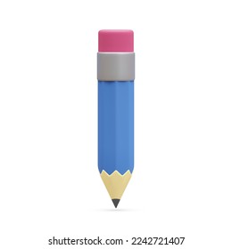 3d realistic pencil isolated on white background. Render pencil for education, writing or drawing concept. Vector illustration