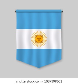 3d realistic pennant with flag of Argentina