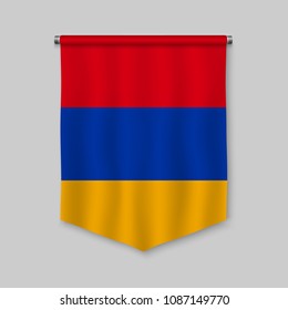 3d realistic pennant with flag of Armenia