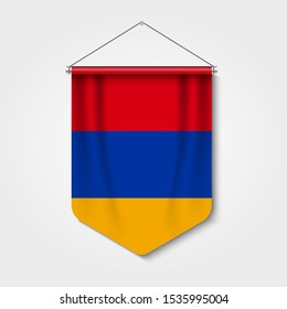 3D realistic pennant with flag of Armenia Premium Vector