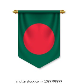 3d realistic pennant with flag of Bangladesh. Vector illustration