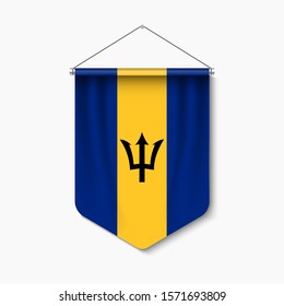 3D Realistic Pennant With Flag of Barbados Premium Vector