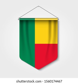 3D Realistic Pennant With Flag of Benin Premium Vector