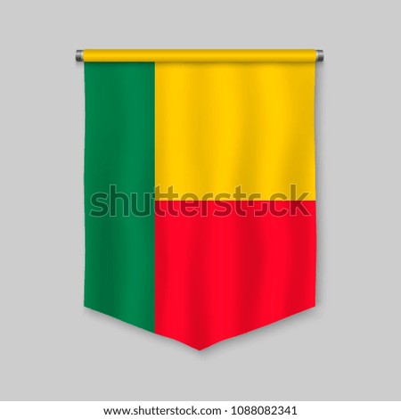 3d realistic pennant with flag of Benin