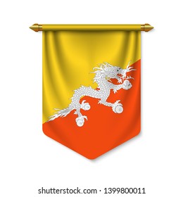 3d realistic pennant with flag of Bhutan. Vector illustration