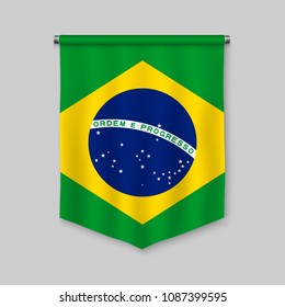 3d realistic pennant with flag of Brazil