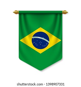 3d realistic pennant with flag of Brazil. Vector illustration