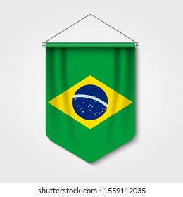 3D Realistic Pennant With Flag of Brazil Premium Vector