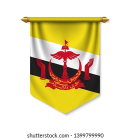 3d realistic pennant with flag of Brunei. Vector illustration
